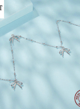 原创俏皮少女心蝴蝶结项链 甜美可爱s925纯银高端首饰幸运锁骨链