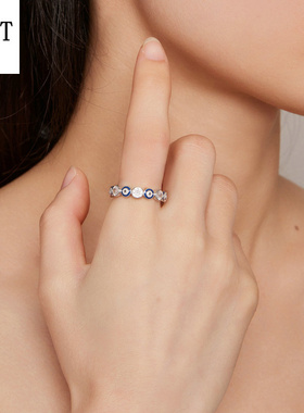 s925纯银恶魔之眼戒指情侣男女 时尚个性异域风情镀白金眼睛戒指