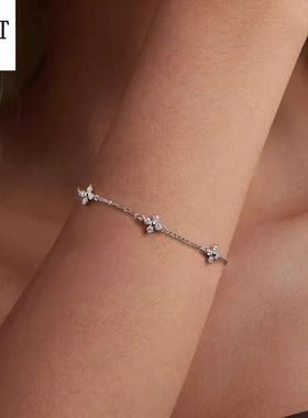 【送证书】幸运四叶草闪耀莫桑石手链 s925纯银简约奢华百搭手饰