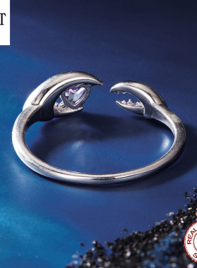 s925纯银个性巨蟹座可调节开口戒