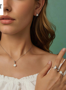 s925纯银贝壳白贝高端首饰玫瑰花下开口戒 植物树枝白玫瑰戒指环