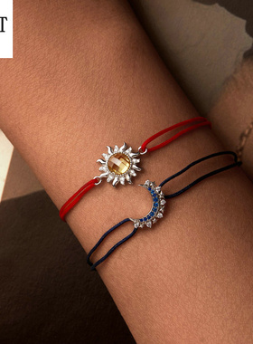 原创日月情侣款手链 浪漫温馨925纯银太阳花月亮手绳饰品星月手链