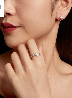 【送证书】新款十字架莫桑石戒指 高端跨境时尚925纯银满镶指手饰