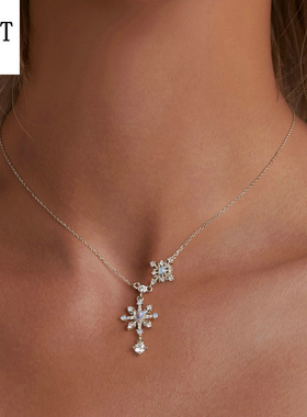 原创月光石雪花耳钉项链首饰套装 浪漫冬日925纯银戒指饰品配饰女