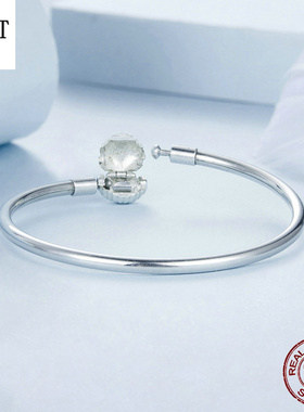 原创简约休闲风贝壳扣头基础手镯 优雅时尚s925纯银diy手镯手饰