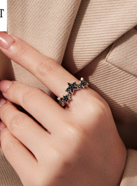 原创黑色锆石星星戒指小众夜空五