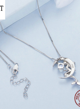 原创925纯银梦幻美人鱼项链 唯美月光石月亮人鱼锁骨链饰品饰品女