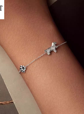 百搭可爱小金毛手链 s925纯银小狗狗动物高端爪印时尚饰品女跨境