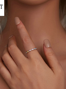 原创彩色爱心多巴胺戒指女 可爱小众心形s925纯银指环手饰配饰