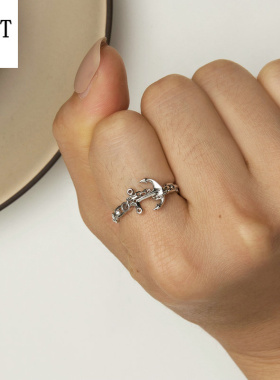 原创时尚链条船锚戒指男女 跨境个性冷淡风925纯银指环手饰配饰女