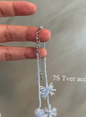 现货Tver acc韩代蓝色串珠花朵项链女小众设计感锁骨链