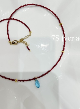 现货Tveracc 韩国正品蓝水滴红色串珠项链锁骨链 项链 四季百搭