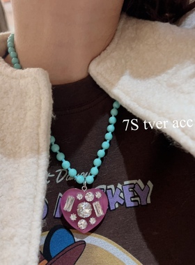 Tveracc韩国进口特别撞色水钻薄荷绿爱心项链女锁骨链 吊坠毛衣链