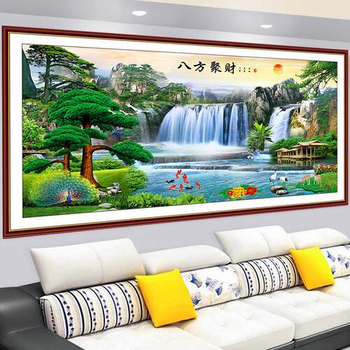 客厅沙发背景墙装饰画自粘贴画墙贴家和万事兴3D立体山水画墙纸 - 图3