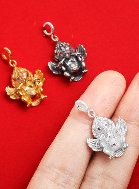 S925纯银镀金大鹏金翅鸟复古迷你大鹏鸟护法S文玩卡子卡扣小吊坠