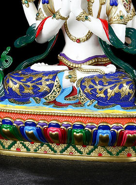 四臂观音佛像密宗黄铜居家供奉摆件手工彩绘客厅用观世音菩萨佛像