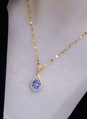 韩国镶嵌紫色水滴锆石吊坠新款