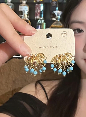 高级感金色绿松石烟花耳环