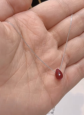 小众红色水滴抽拉项链
