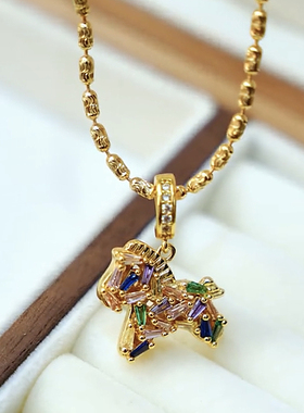 彩色锆石小马串珍珠项链女轻奢