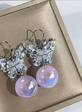 重工锆石蝴蝶幻彩紫珠耳环