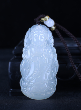 天然冰种玉髓站观音吊坠