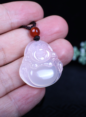 天然冰种玉髓弥勒佛吊坠女