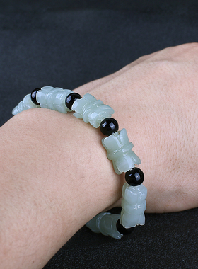 和田玉青白玉莲花手链男女款