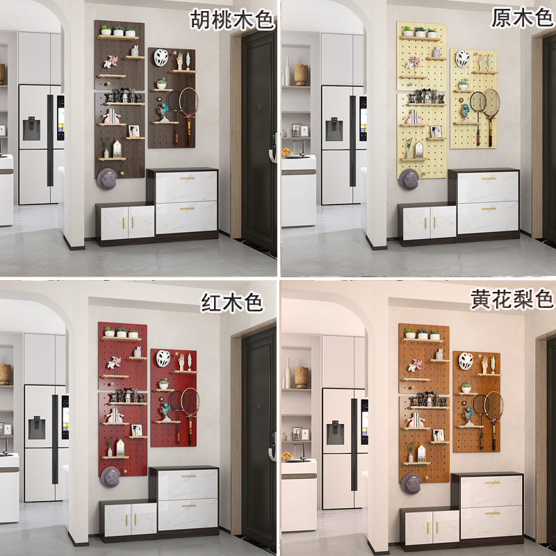 入户玄关洞洞板置物架实木壁挂墙上书架展示架收纳墙面定制做挂板 - 图1