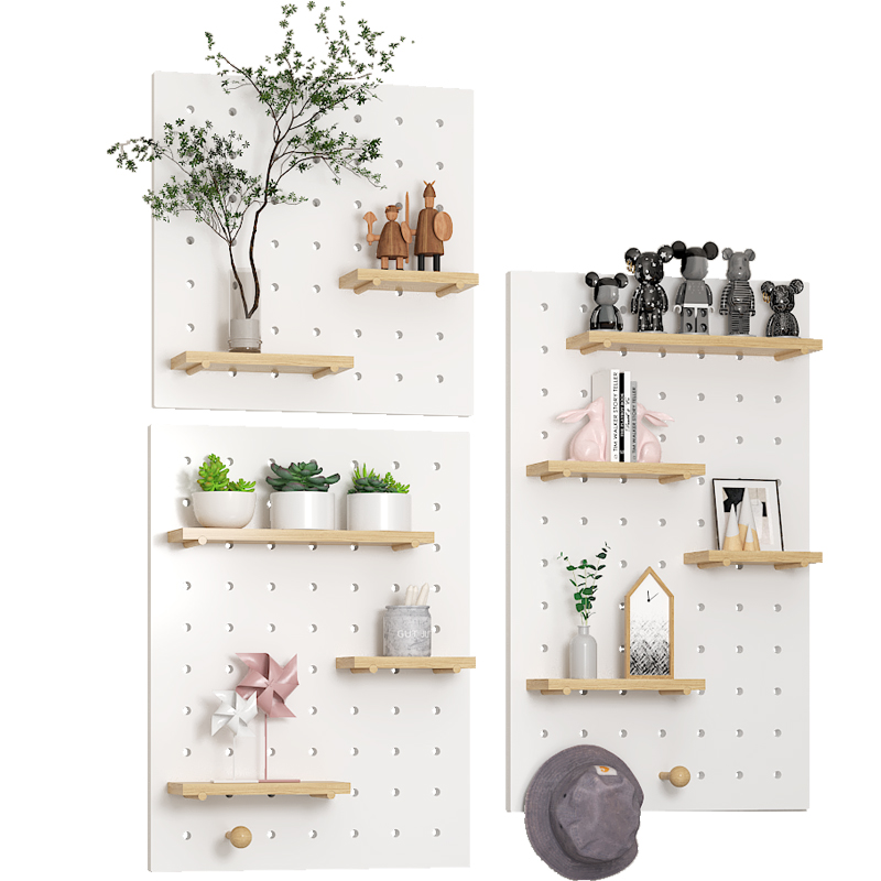 入户玄关洞洞板置物架实木壁挂墙上书架展示架收纳墙面定制做挂板 - 图3
