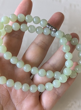天然和田玉项链青玉石珠子佛珠玉石圆珠女气质新款冰晴水项链国风