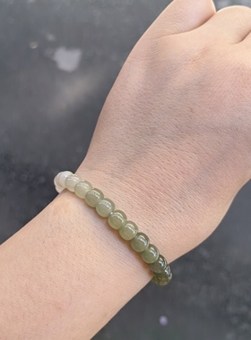 天然和田玉手串冰晴水老形桶珠手链只此青绿渐变手串小众精致女款