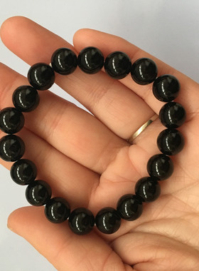天然黑玛瑙手链男女士款单圈水晶圆珠佛珠手串情侣手链16-20mm