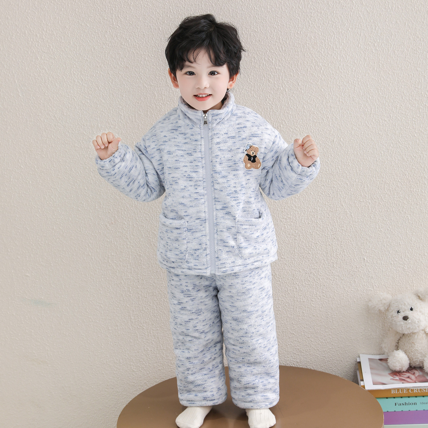 男童三层加绒夹棉睡衣套装儿童宝宝冬季珊瑚绒加厚保暖开衫家居服,淘宝优惠券,粉丝福利购,淘宝优惠卷