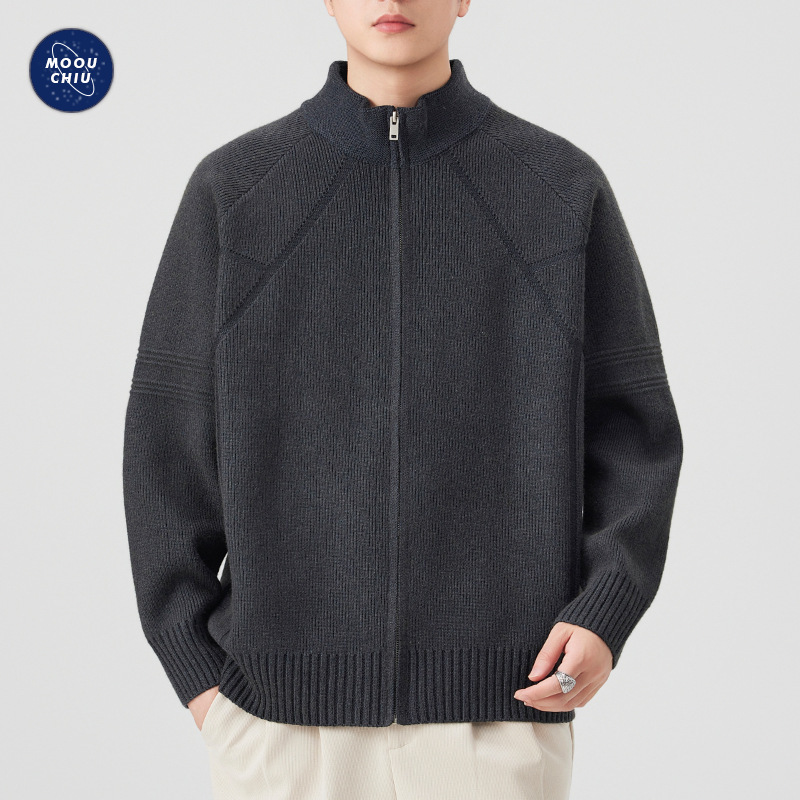 沐丘男装∣针织开衫毛衣男士2025冬季新款美式通勤肌理感叠穿外套 - 图0