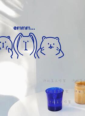 汽车贴纸三只可爱捏脸小熊贴纸 奶茶猫咖店铺橱窗墙面装饰 玻璃门