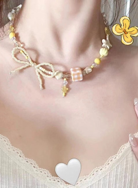 「苹果乐园」多巴胺彩色苹果星星串珠项链2025新款轻奢夏日锁骨链