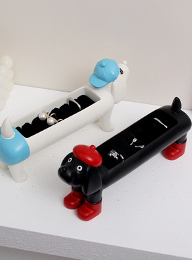 可爱腊肠狗戒指托摆件耳环耳钉首饰饰品收纳盒海绵戒托送女生礼物