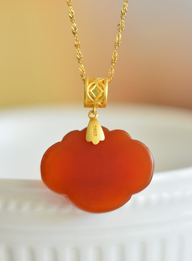 S925纯银镀金镶红玛瑙吊坠