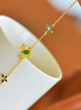 s925纯银镀金手链蝴蝶小众设计