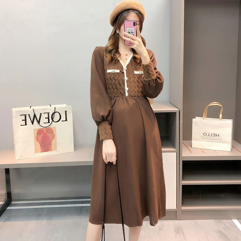 孕妇春装气质小香风孕妇裙春连衣裙 依来恩连衣裙