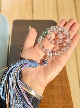 天然白水晶佛珠手串挂件民族