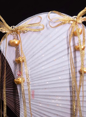 格格间原创【祥瑞】金色超长丝带发饰新年喜庆儿童发夹招财饰品