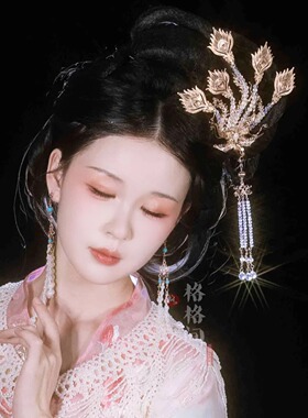 原创凤凰发钗簪子流苏金丝凤发饰