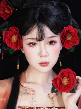山茶花拟人绢花发簪格格间