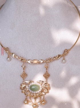 格格间原创【怀袖】东陵玉明制平安锁明制项圈古风项链女珍珠璎珞