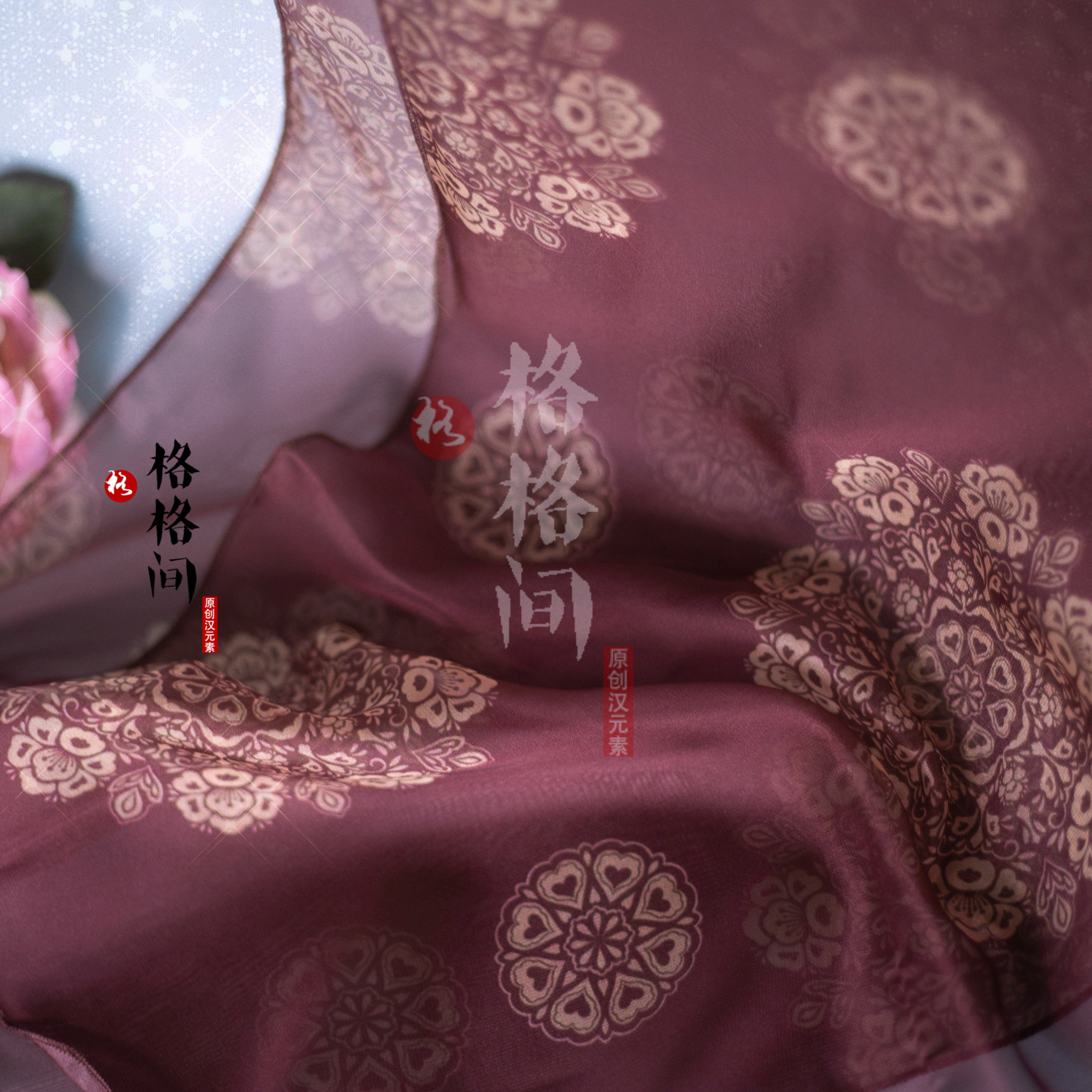 格格间原创【春水】汉服披帛女蓝色雪纺印花敦煌百搭飘带复原唐风,淘宝优惠券,粉丝福利购,淘宝优惠卷