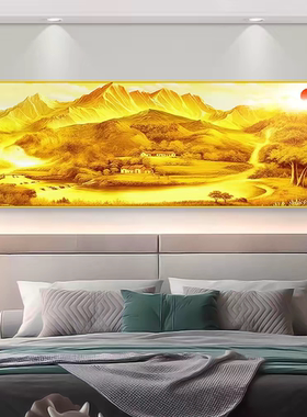 日照金山客厅沙发背景画背靠金山自粘卧室贴画鸿运当头床头装饰画