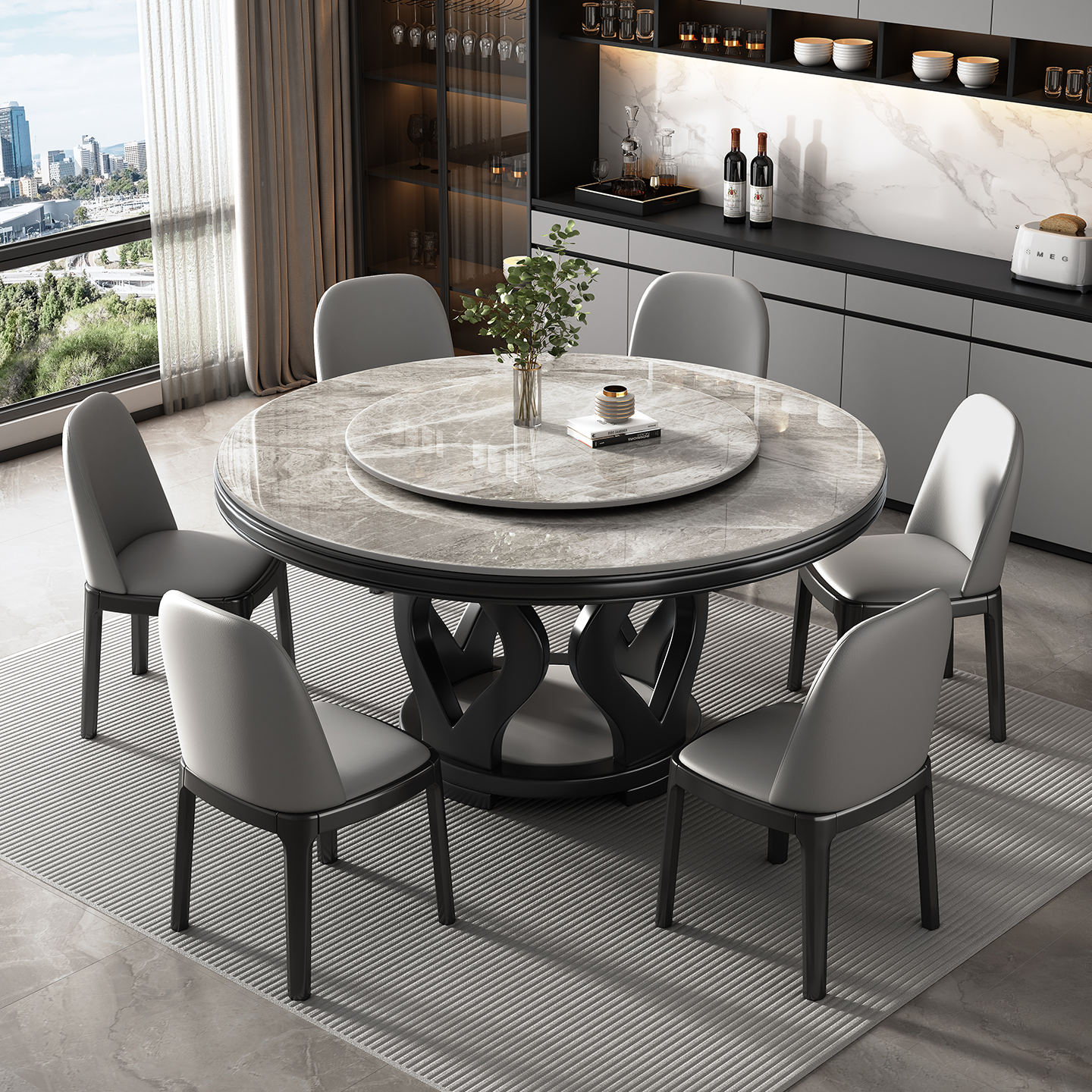 实木岩板圆桌现代简约家用吃饭桌子带转盘轻奢圆形餐桌十人大圆桌,淘宝优惠券,粉丝福利购,淘宝优惠卷