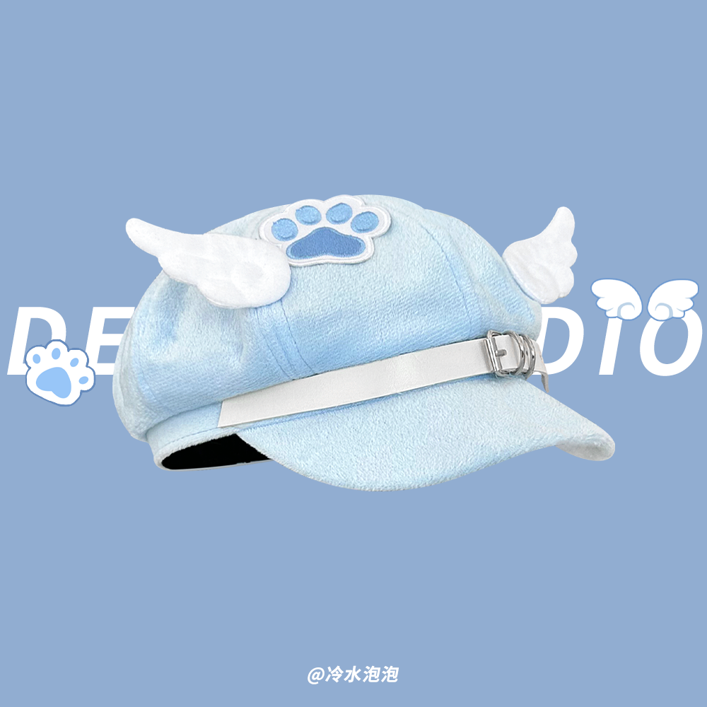 y2k小众亚文化蓝色贝雷帽子女可爱小翅膀宅系甜酷八角帽报童帽潮,淘宝优惠券,粉丝福利购,淘宝优惠卷